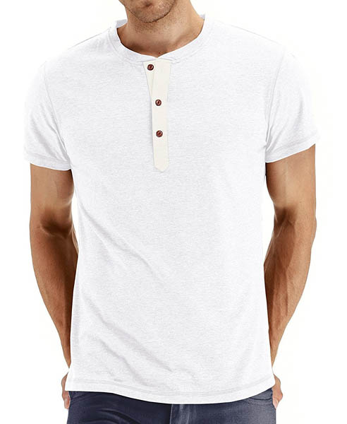 LONGYUAN Men's Cotton Casual Slim Fit Henley T-Shirts